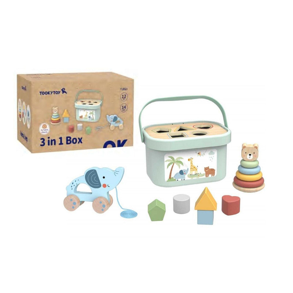 TOOKY TOY Pudełko Sorter Box 3w1 Klocki Piramidka Słonik