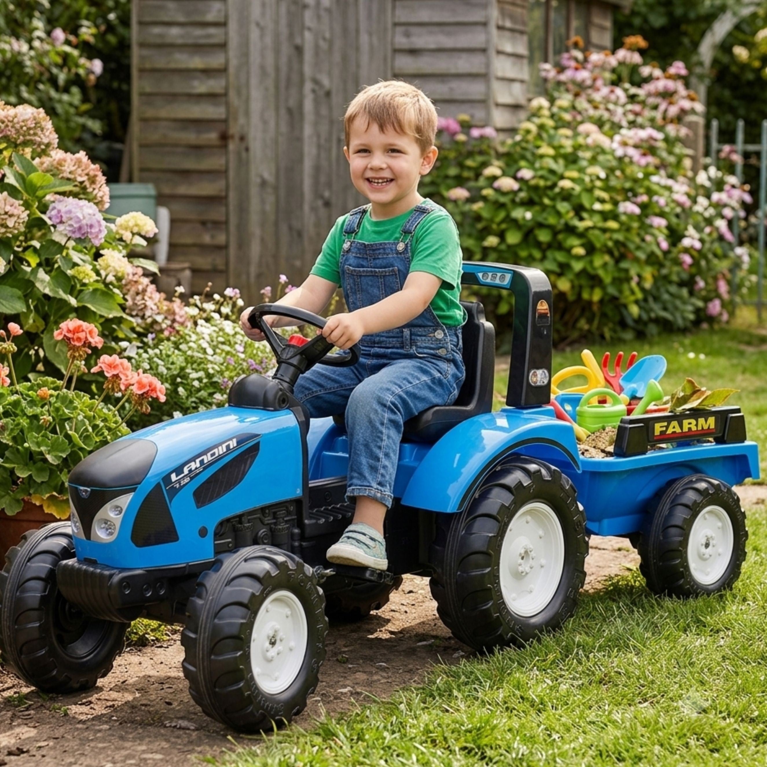 FALK Traktor Landini Niebieski na Pedały z Przyczepką od 3-7 lat