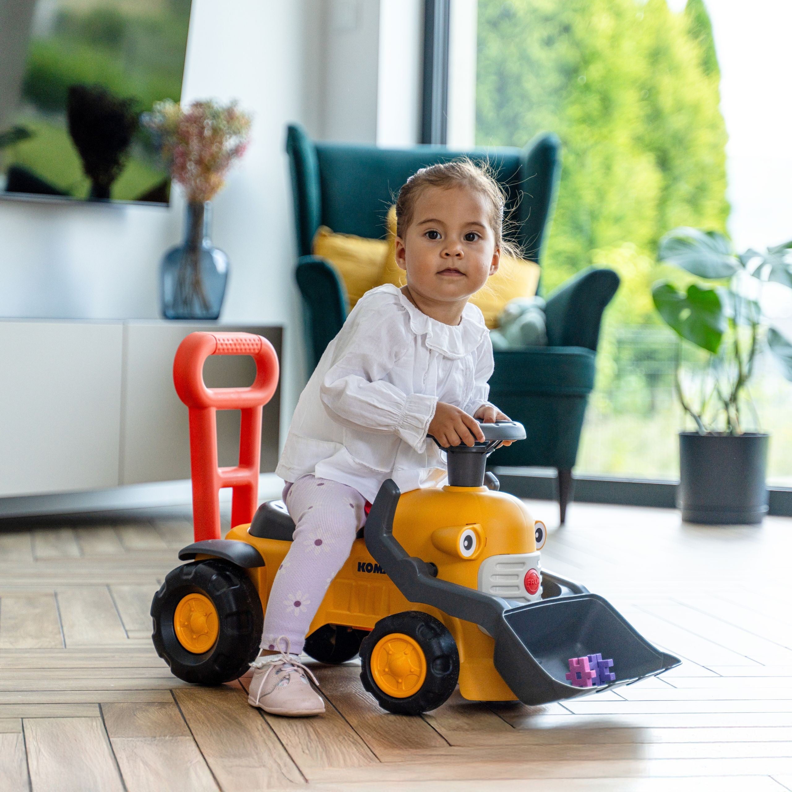 FALK Jeździk Traktor Koparka Komatsu z Łyżką i Klaksonem 1-3 Lat
