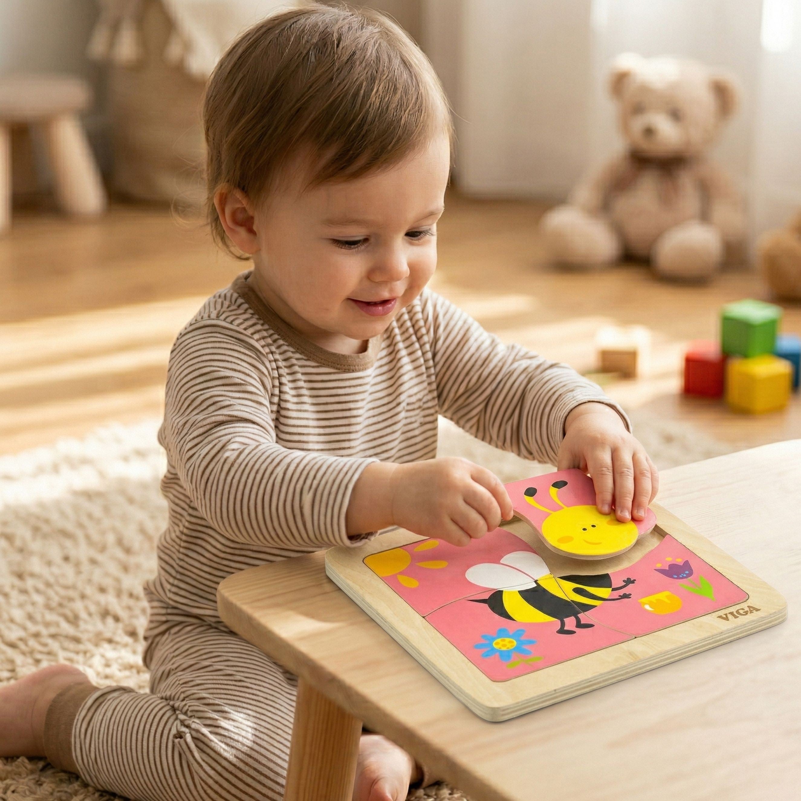 Viga Drewniane Puzzle Pszczoła Układanka Montessori Edukacyjna 18m+ Owad
