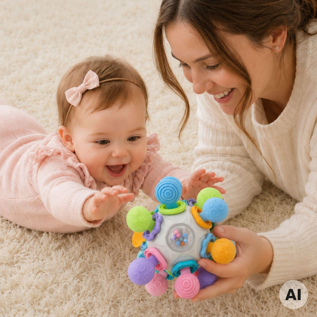 WOOPIE BABY Zabawka Sensoryczna Gryzak Piłka 3w1 Piłka 6m+