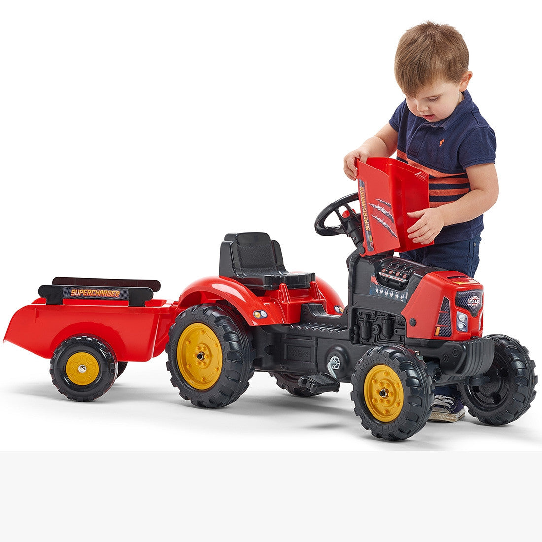 FALK Traktor na Pedały Supercharger z Przyczepą i Otwieraną Maską Czerwony 2-5 lat