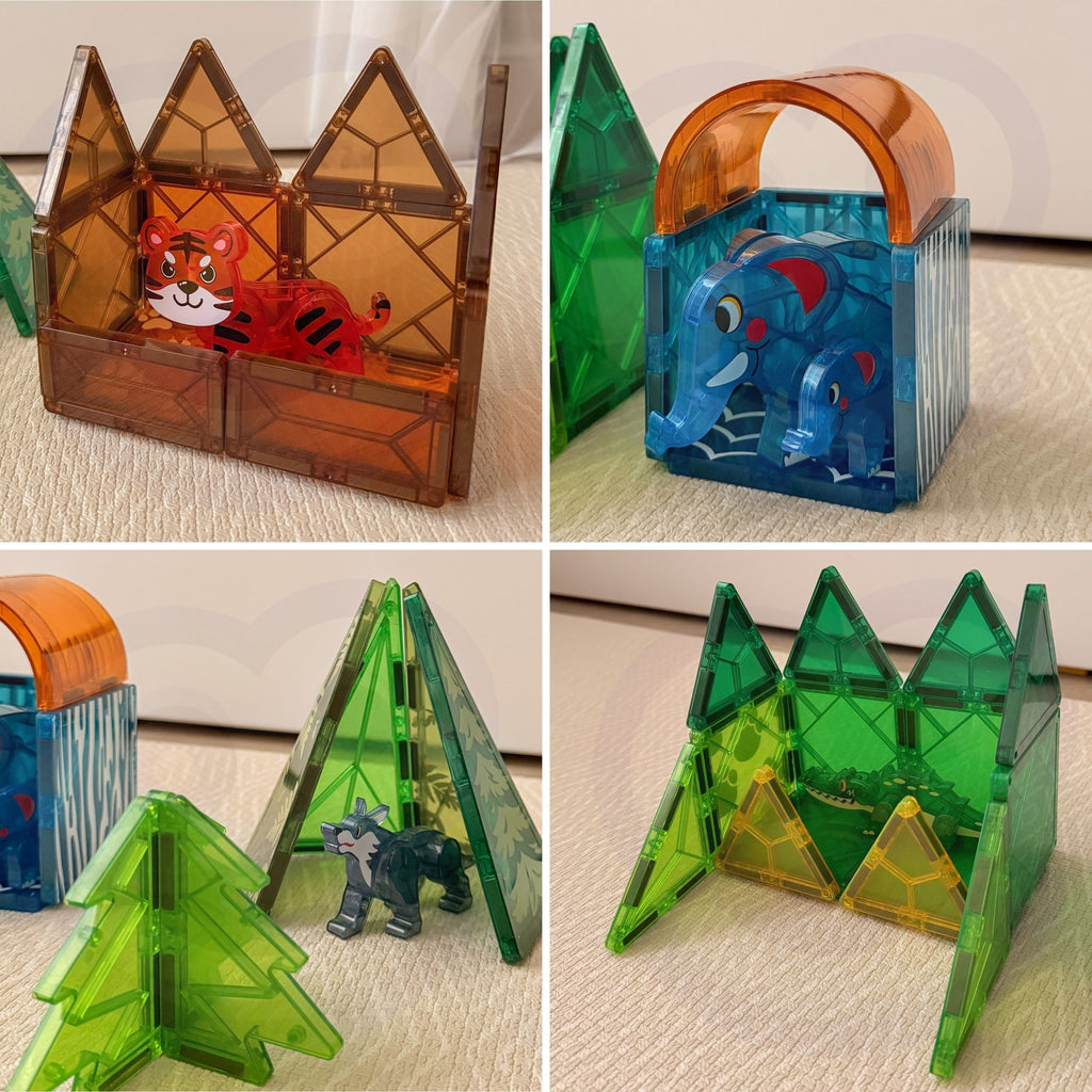 WOOPIE Klocki Magnetyczne Konstrukcyjne 3D Zestaw Edukacyjny Zwierzęta Dżungli 45el.