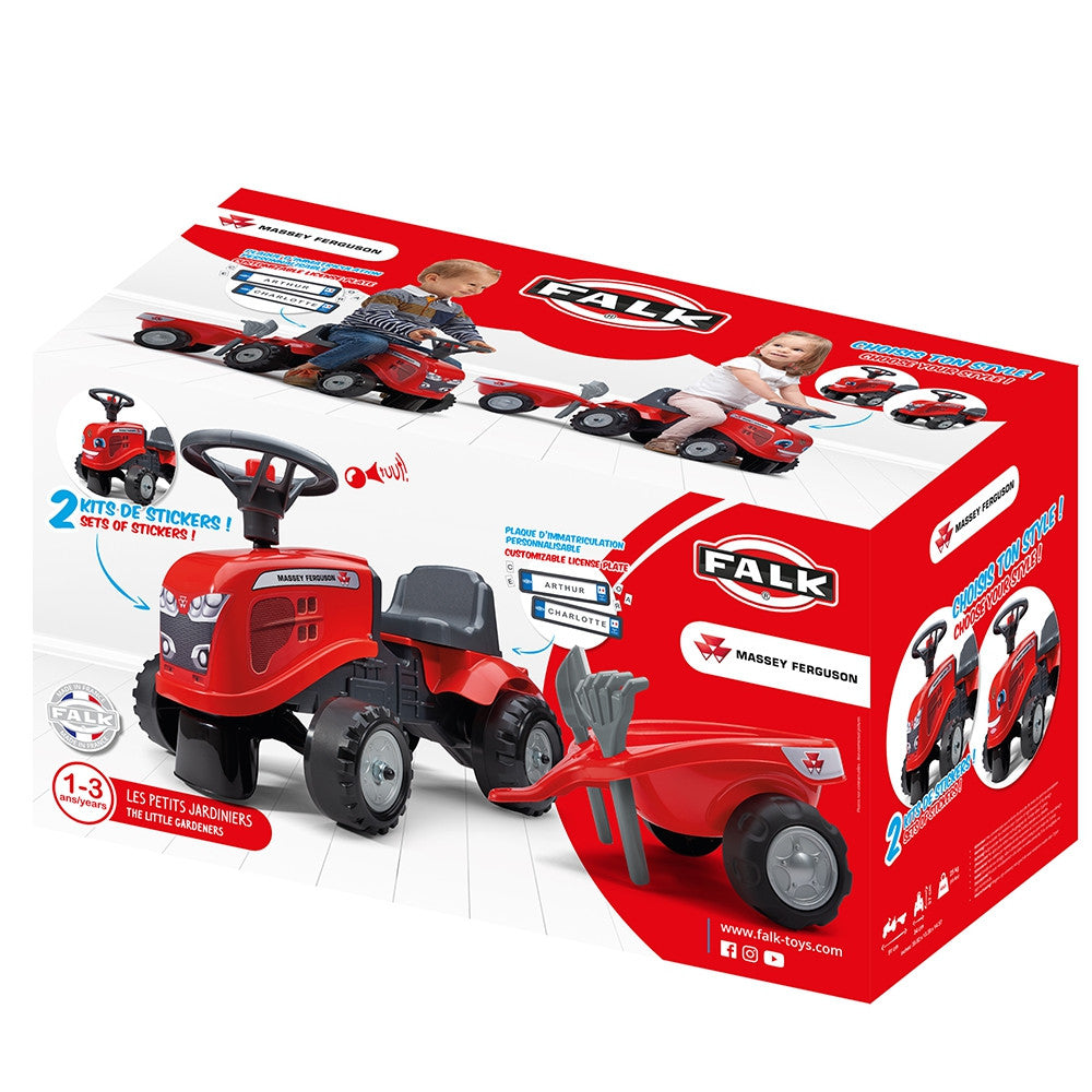 FALK Traktorek Baby Massey Ferguson Czerwony z Przyczepką + akc. od 1-3 lat