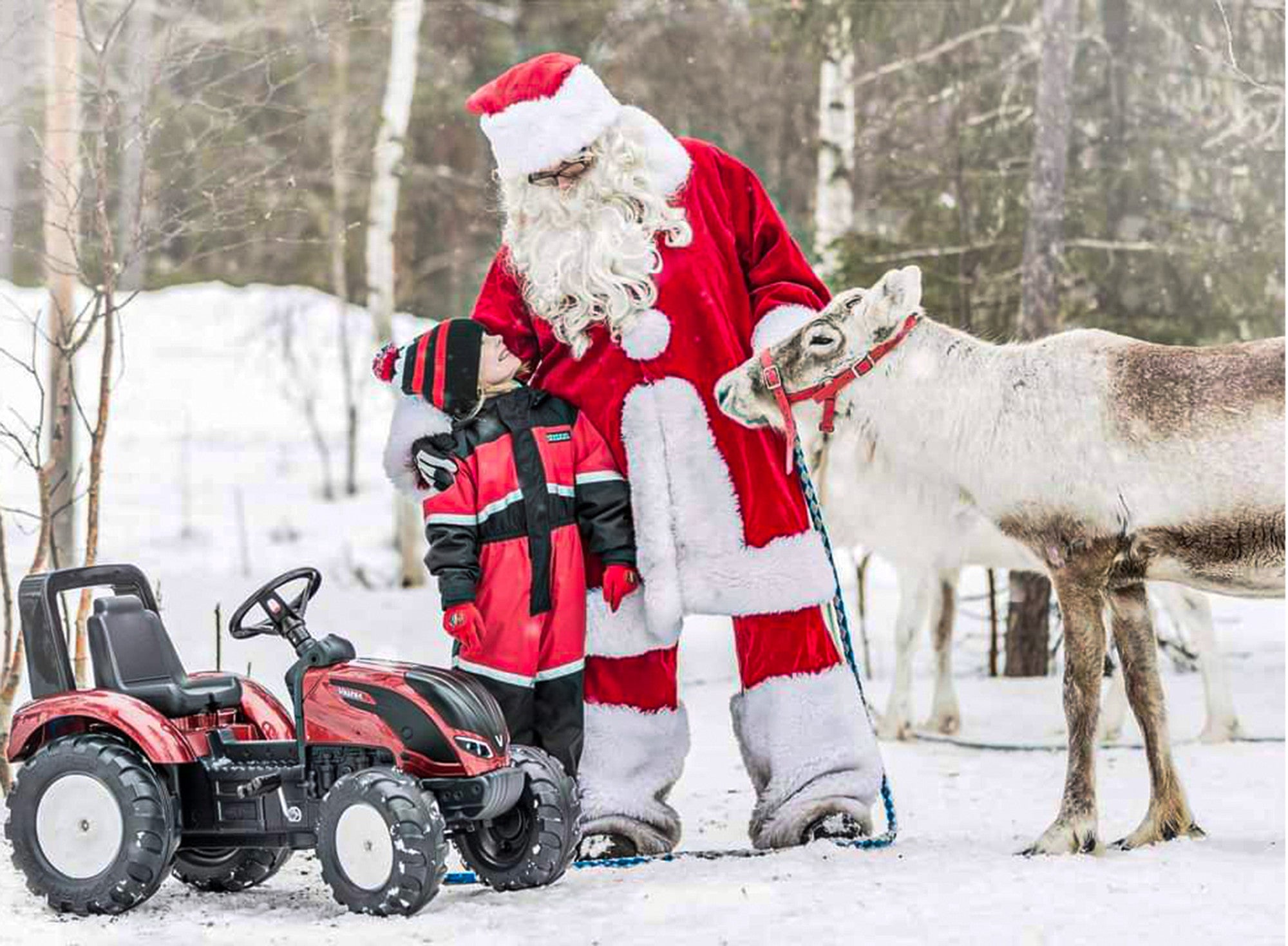 FALK Traktor na Pedały Valtra S4 Bordowy z Przyczepą 3-7 lat