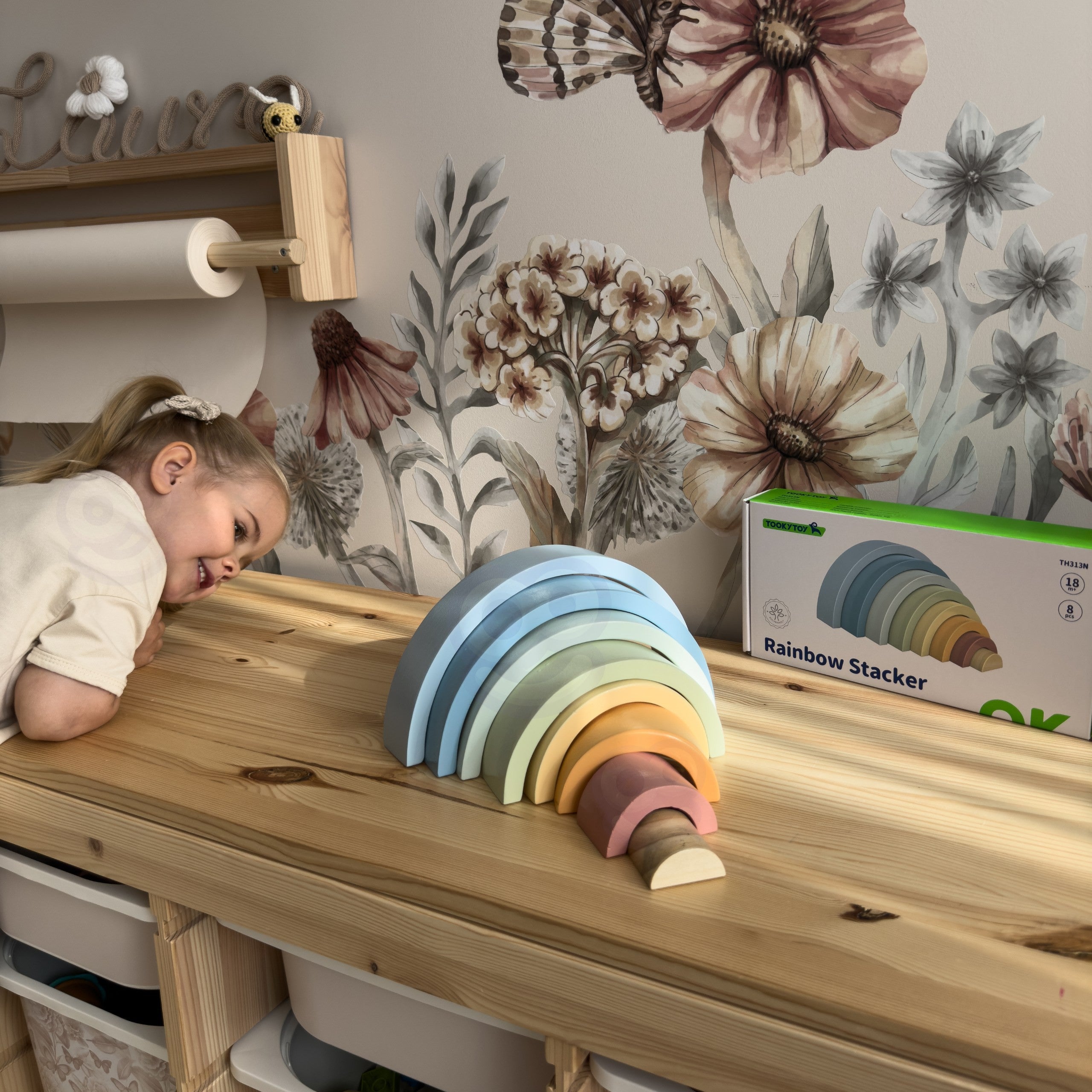 TOOKY TOY Pastelowa Układanka Drewniane Klocki Montessori Tęcza