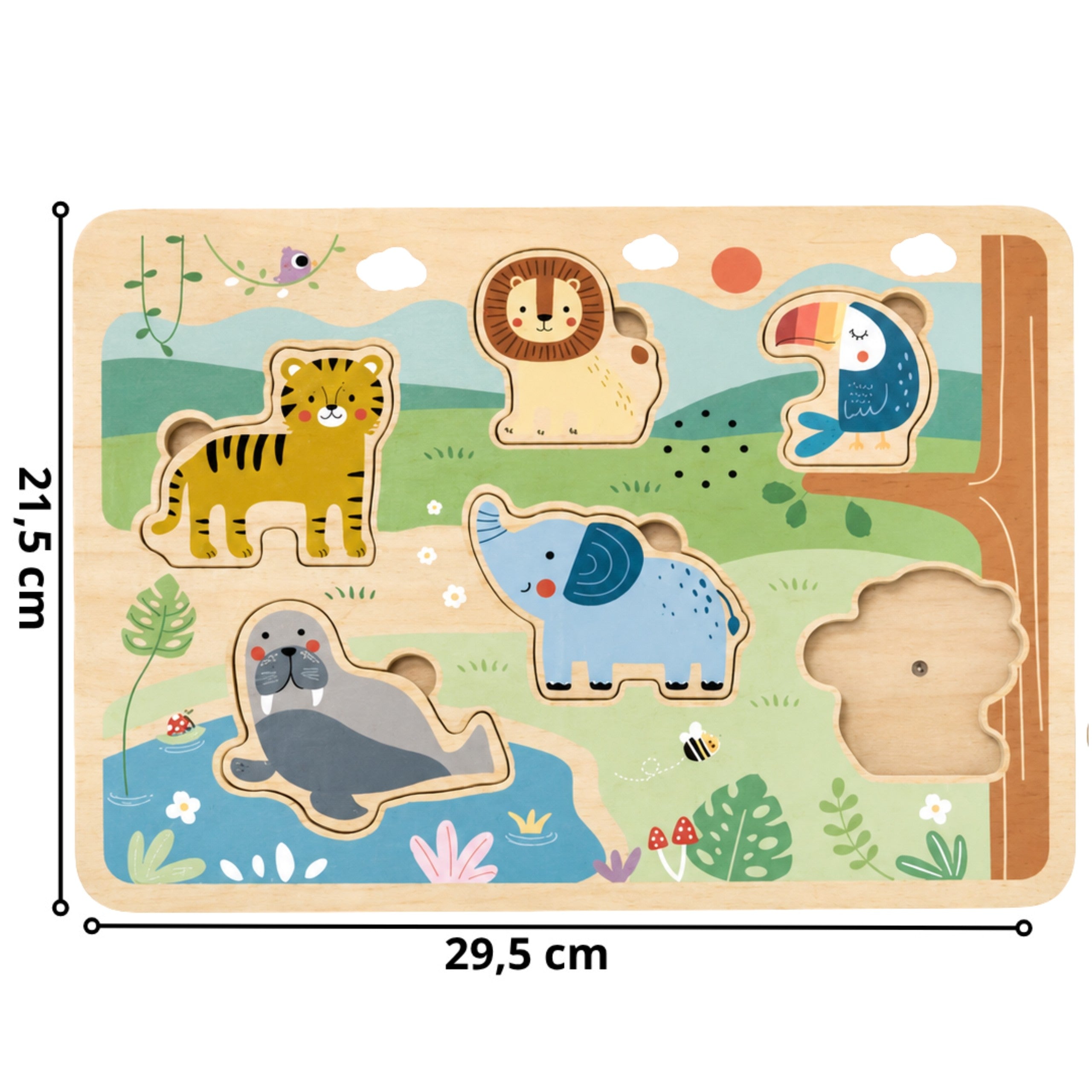 TOOKY TOY Drewniana Układanka Montessori Interaktywne Puzzle Dźwiękowe Dzikie Zwierzęta Safari
