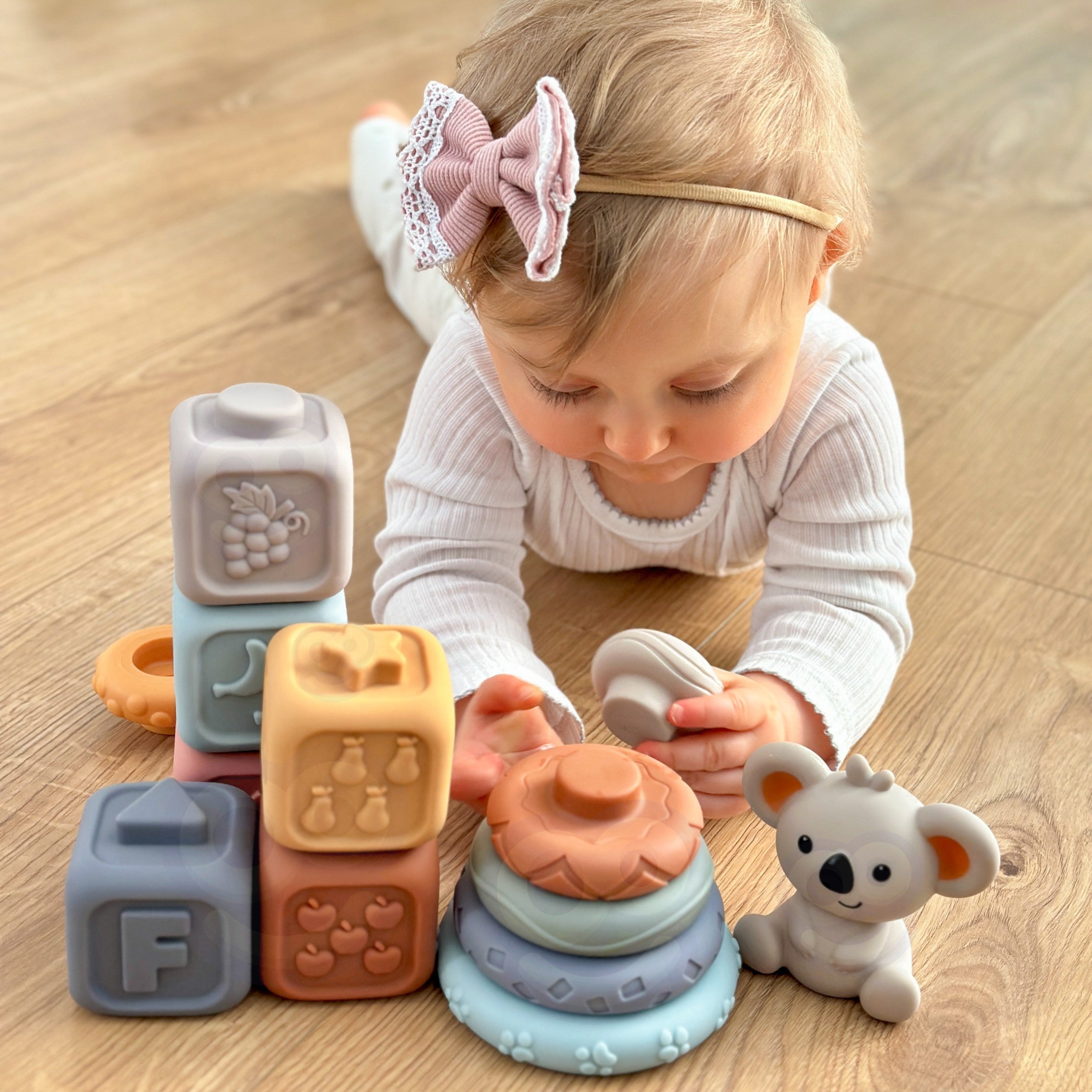 WOOPIE BABY Miękkie Gumowe Klocki Sensoryczne Zestaw 3w1 Miś