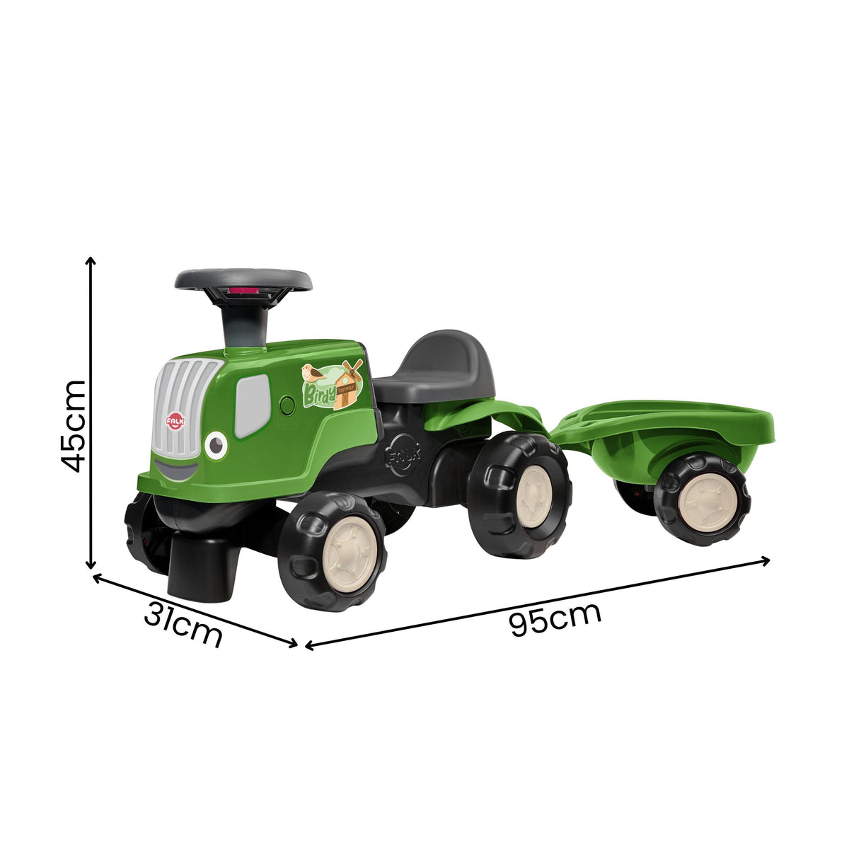 FALK Jeździk Traktor z Przyczepą Birdy Farm Zielony 1-3 lat