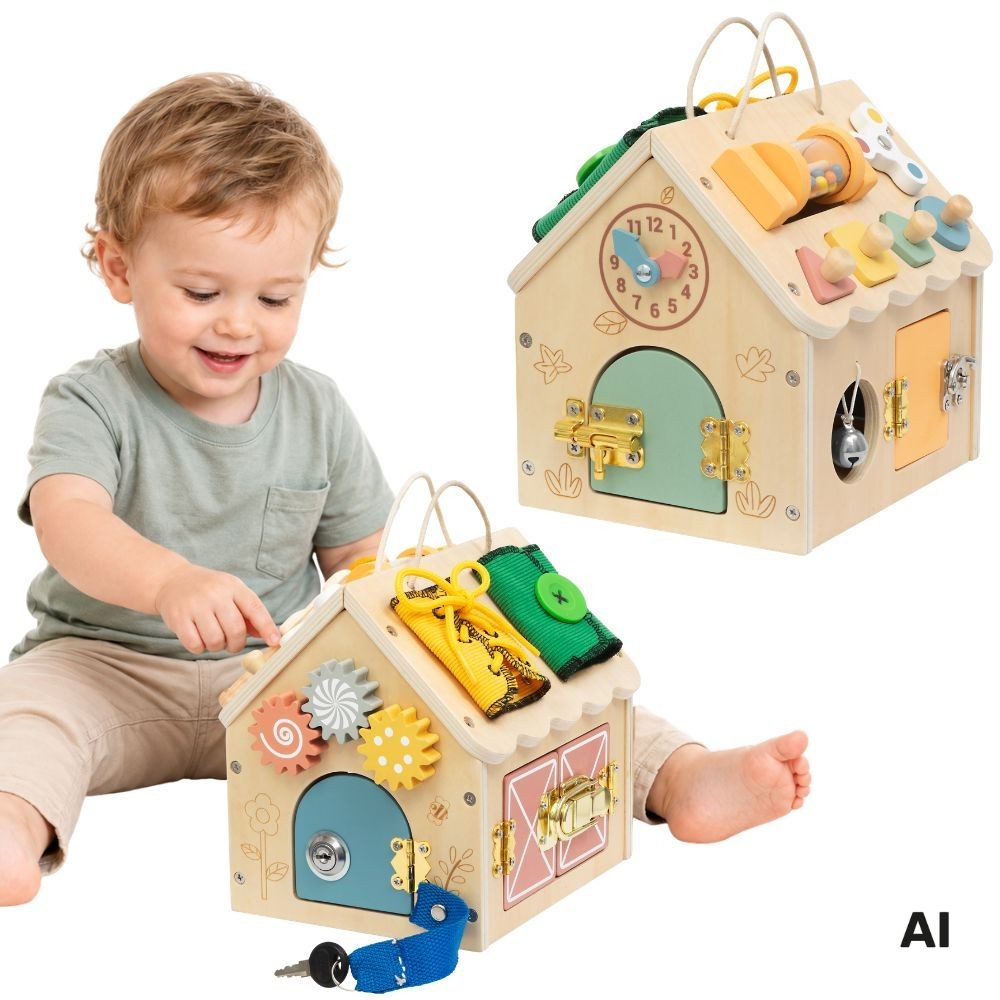TOOKY TOY Drewniany Domek Manipulacyjny
