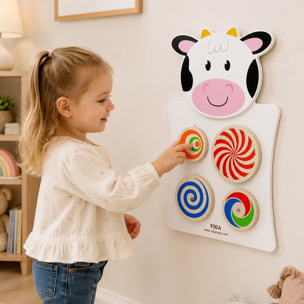 VIGA Drewniana Tablica Manipulacyjna Krówka Certyfikat FSC Montessori