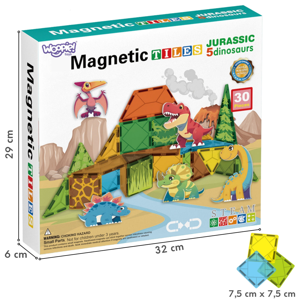WOOPIE Magnetyczne Klocki Konstrukcyjne 7,5 cm Dino 30 el.