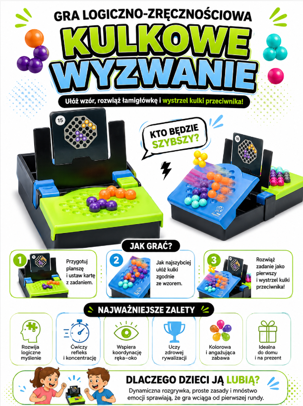 WOOPIE IQ Gra Logiczna Strategiczna Trening Mózgu "Head to Head" Układanie Wzoru na Czas