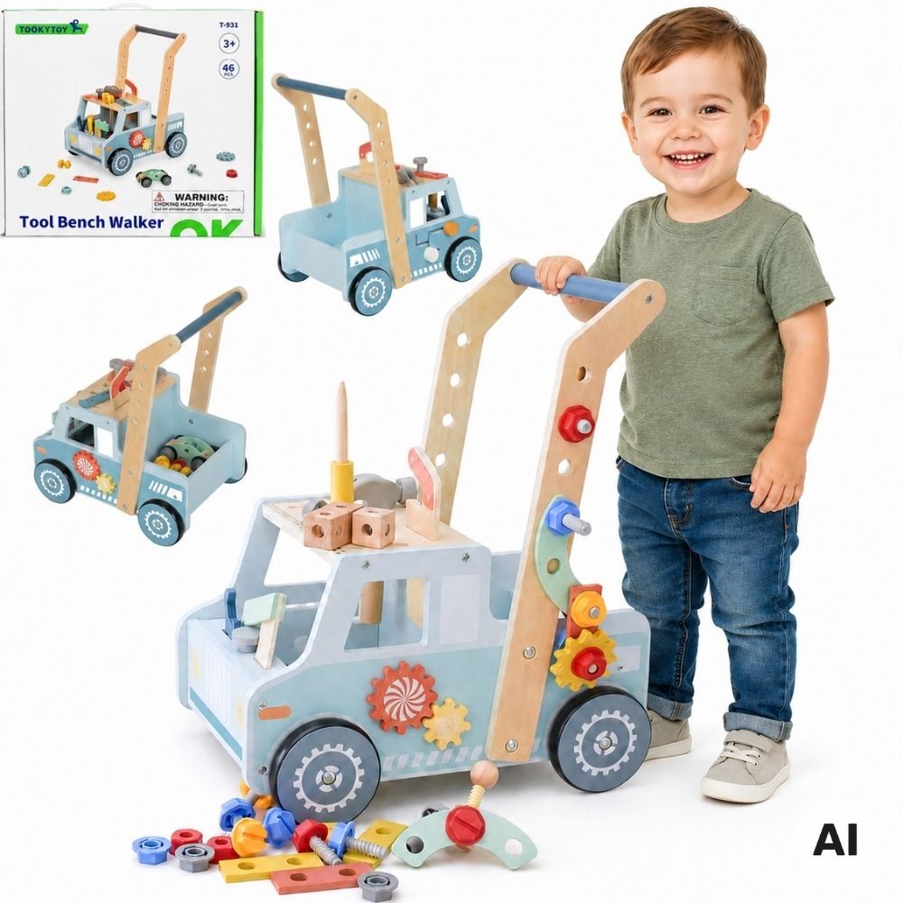 TOOKY TOY Drewniany Chodzik Samochód Mini Warsztat STEM