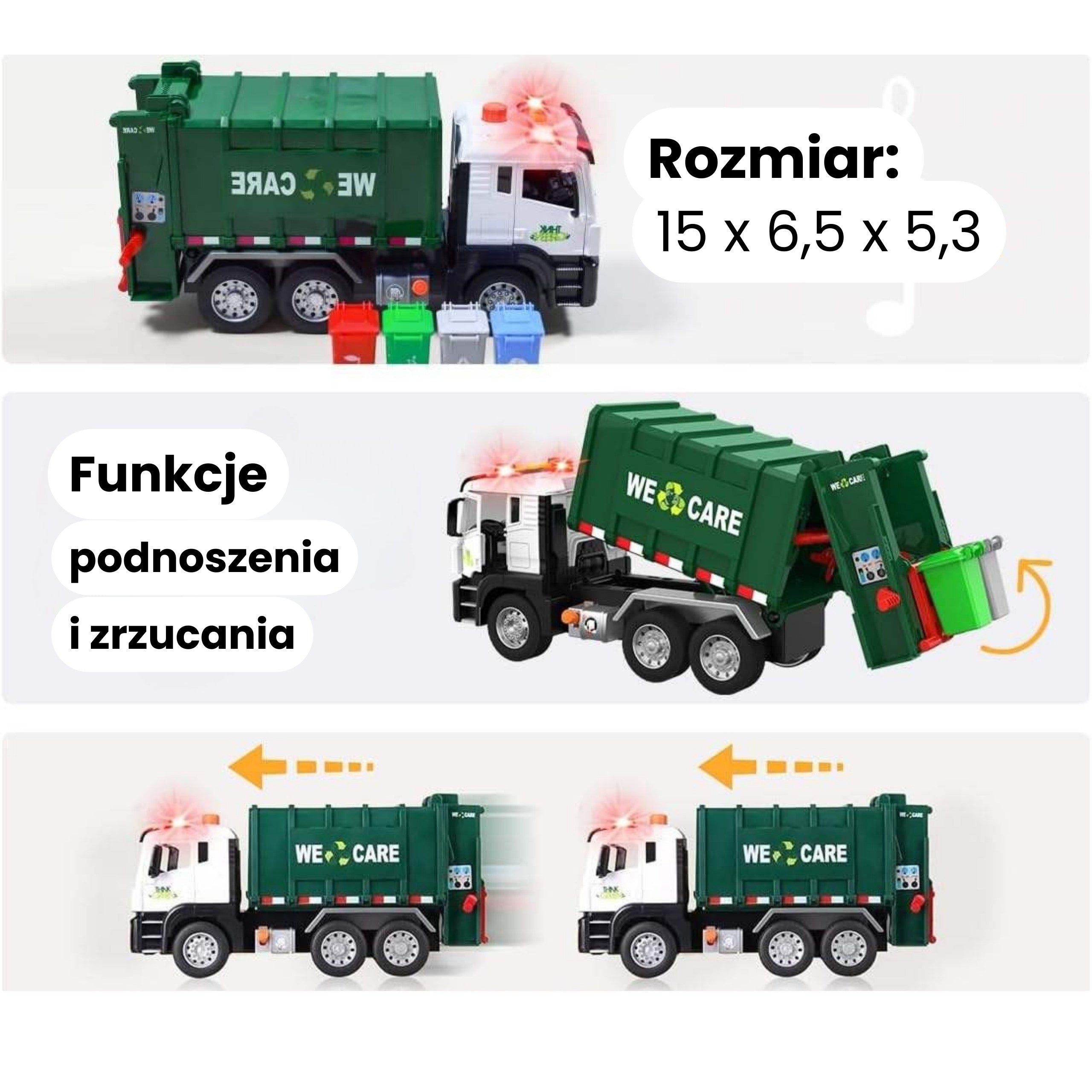 WOOPIE Śmieciarka Ciężarówka Segregacja Śmieci - skala 1:10
