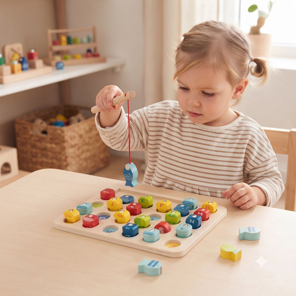 Tooky Toy Drewniana Gra Łowienie Rybek Nauka Literek 29 el.