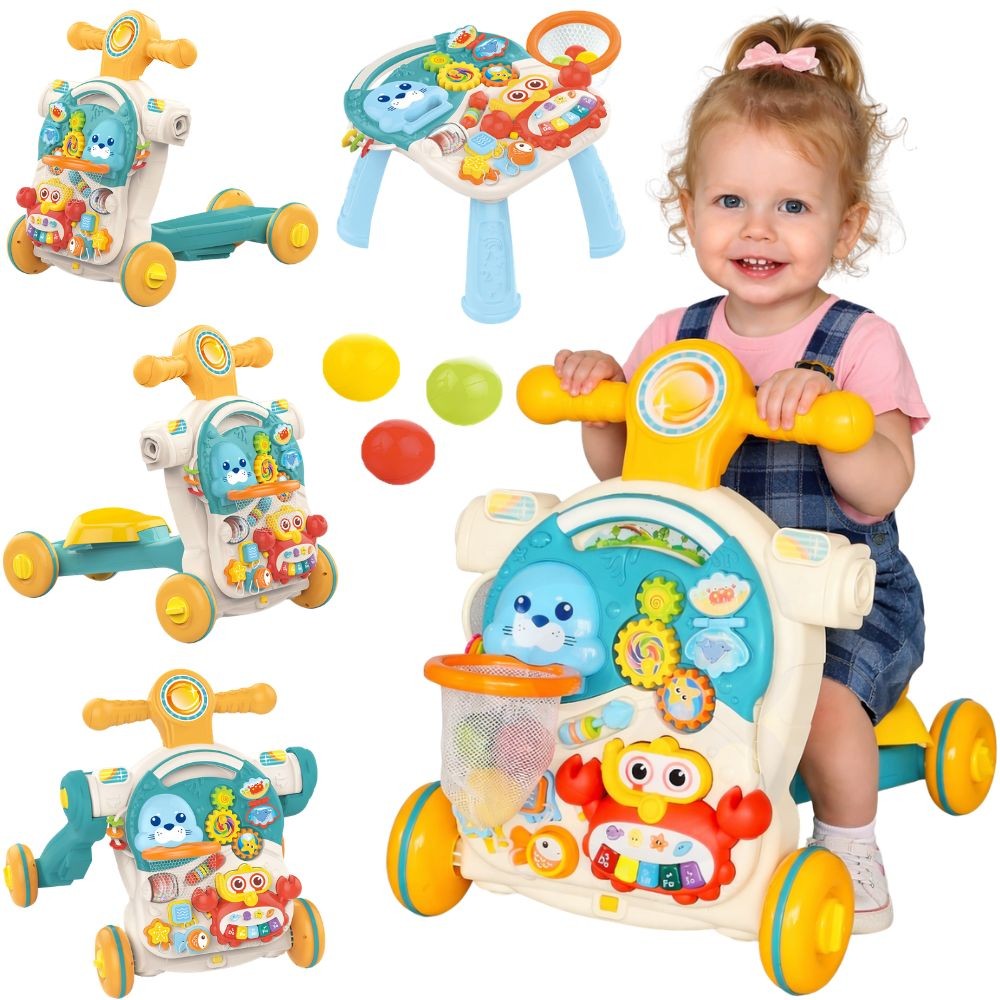 WOOPIE BABY Pchacz Chodzik Stolik Edukacyjny Hulajnoga Jeździk 4w1