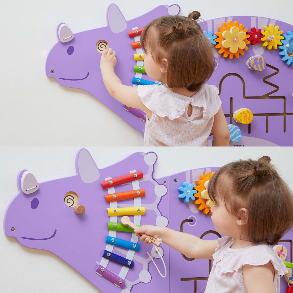 VIGA Drewniana Tablica Sensoryczna-Manipulacyjna EDU Triceratops