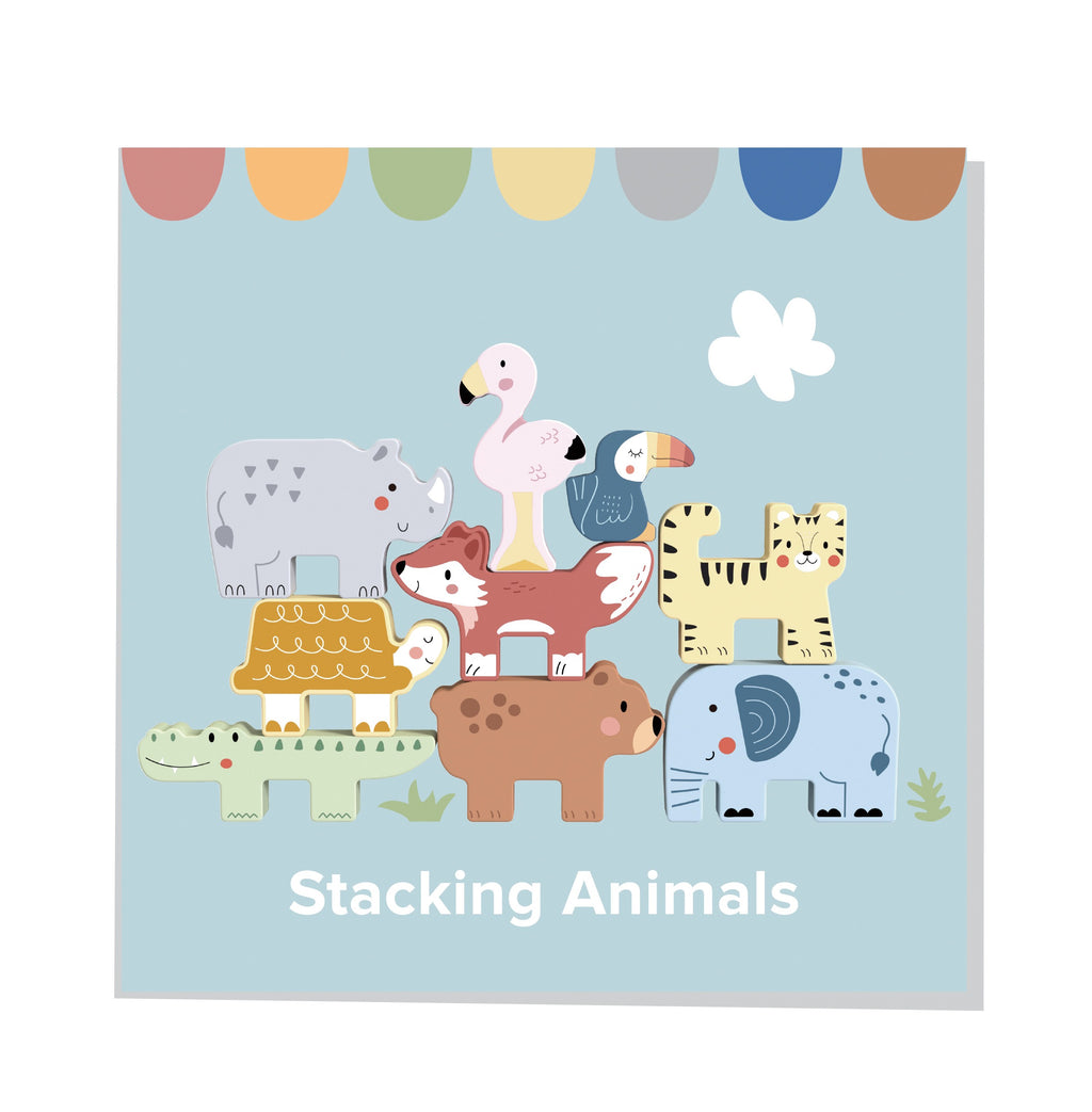 TOOKY TOY Drewniane Klocki Układanka Wieża Stacker Stosy Zwierzątka Montessori 13 el.