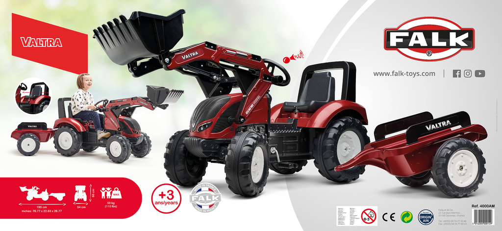 FALK Traktor na Pedały Valtra S4 z Łyżką i Przyczepą 3-7 lat